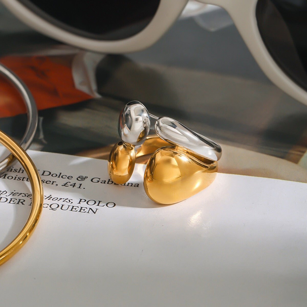 18K Gold and Silver Two Tone Wrapped Statement Cuff Ring
