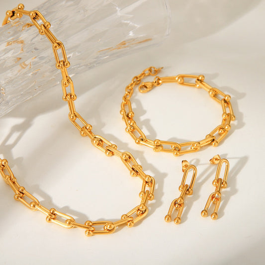 18K Gold Hardware Chain Statement Stud Drop Dangle Earrings