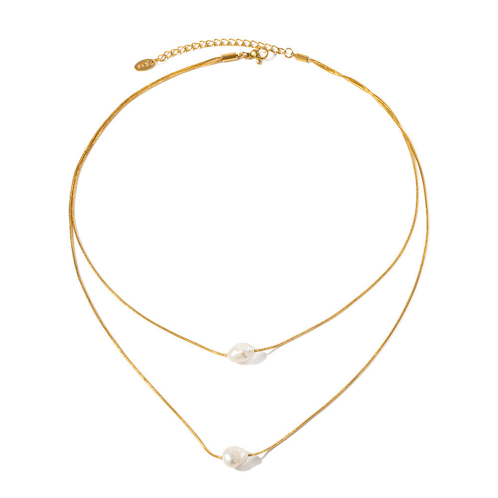 18K Gold Pearl Pendant Layered Necklace