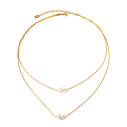 18K Gold Pearl Pendant Layered Necklace