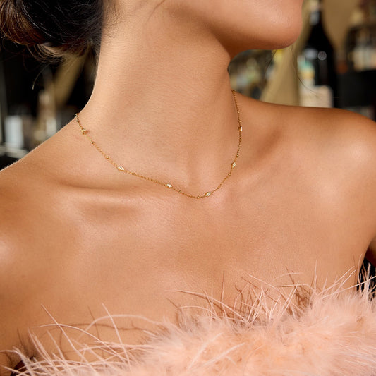 18K Gold Stardust Dainty CZ Chain Necklace