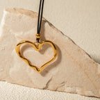 18K Gold Heart Statement Pendant Rope Necklace