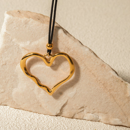 18K Gold Heart Statement  Pendant Rope Necklace
