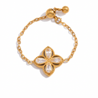 18K Gold Spark Drop Heart Clover Flower Adjustable Chain Ring
