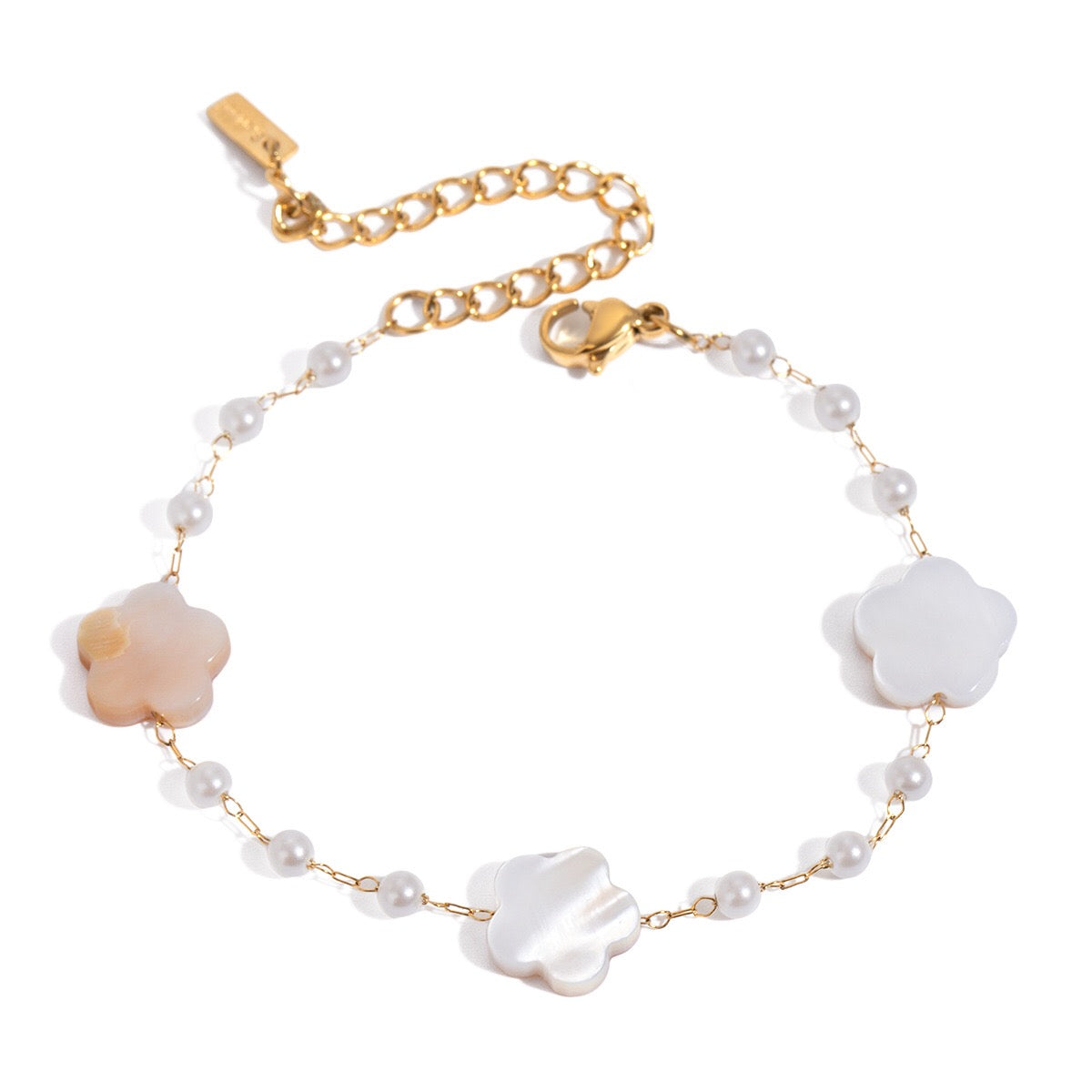 18K Gold Floating Pearls Chain Bracelet Stack