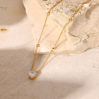 18K Gold Dainty Starry Heart CZ Pendant Necklace