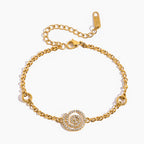 18K Gold Shimmering Dainty Flower Bow Bracelet Stack