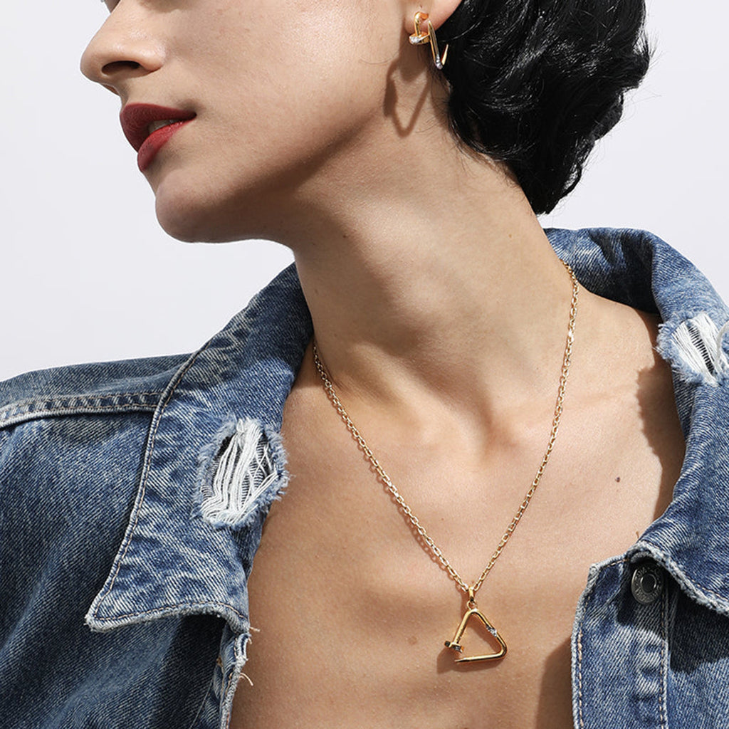 18K Gold Chic Triangle Nail Pendant Necklace