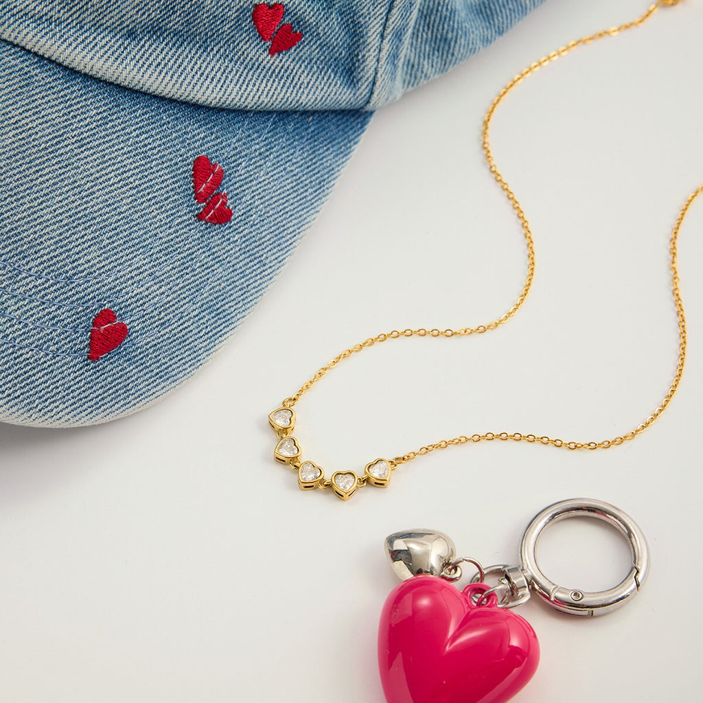 18K Gold Starry Hearts Double Chain Layered Necklace Set