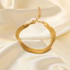 18K Gold Herringbone Snake Triple Chain Bracelet Stack