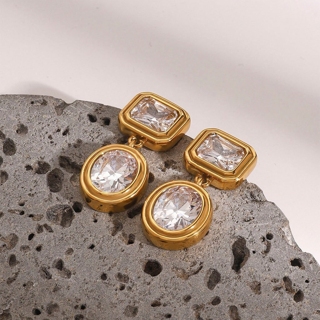 18K Gold Glam Icon Statement CZ Dangle Drop Earrings
