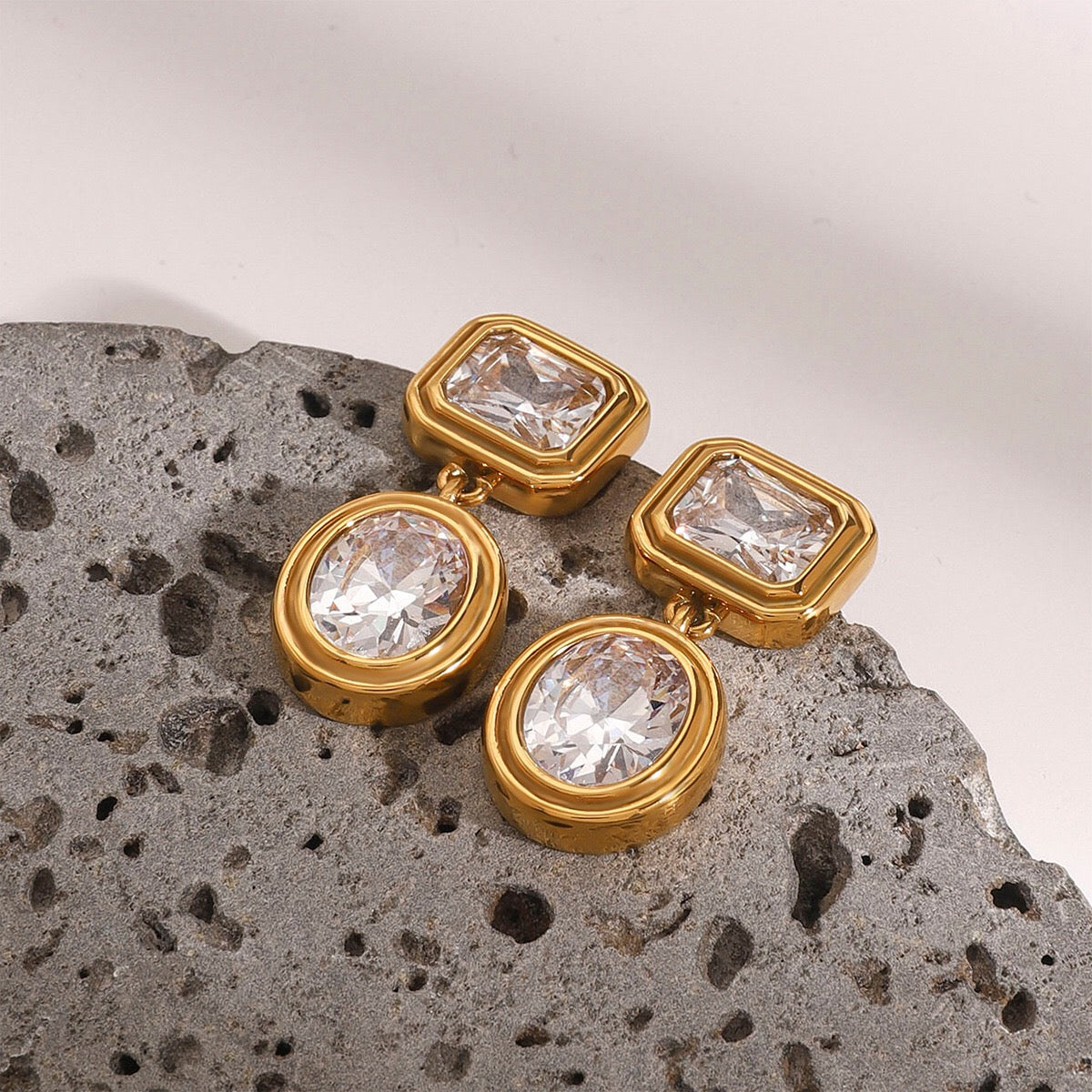 18K Gold Glam Icon Statement CZ Dangle Drop Earrings