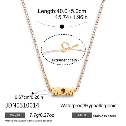 18K Gold Endless Love MOM Charm Tennis Necklace