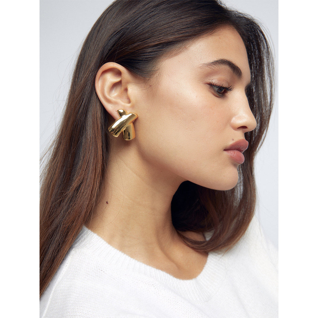 18K Gold Chunky X Statement Stud Earrings