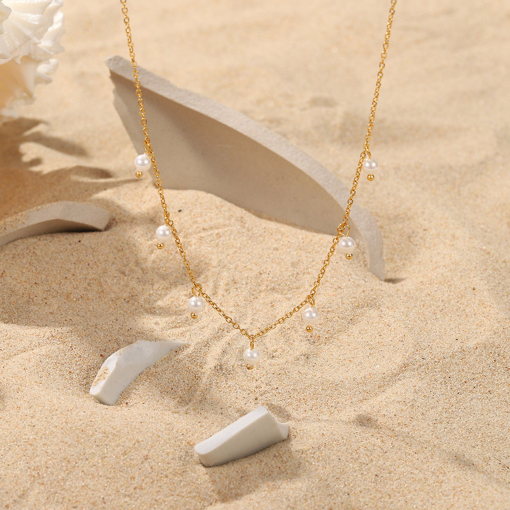 18K Gold Dainty Floating Pearl Chain Necklace