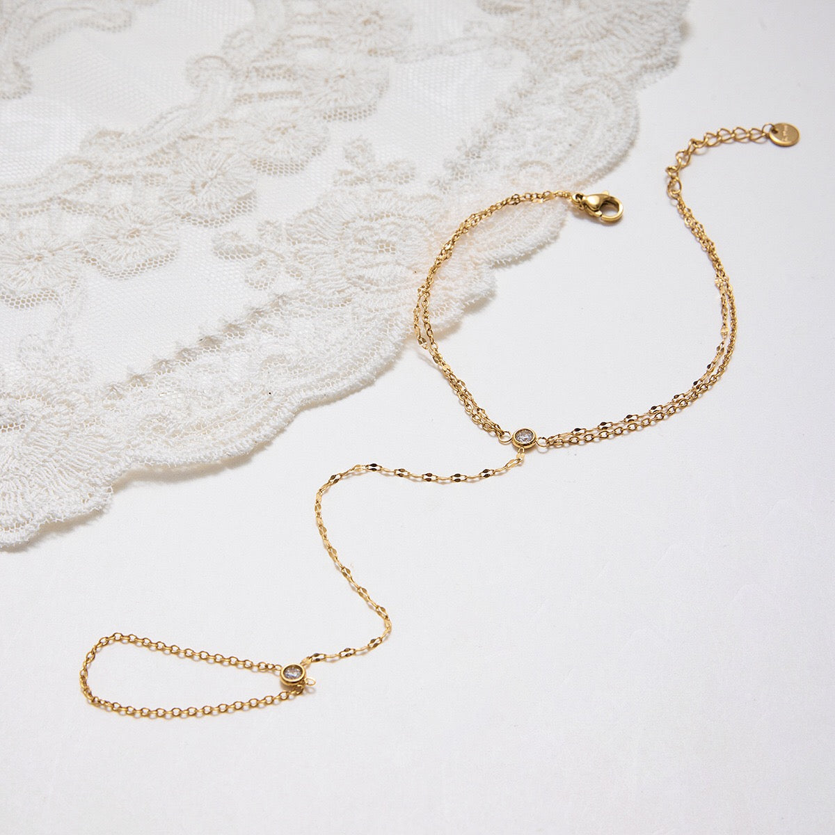 18K Gold Simple Bling Dainty Hand Chain Bracelet