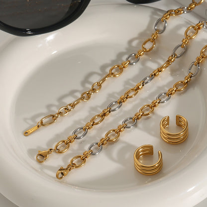 18K Gold and Silver Two Tone Tangled Up Circle Chain Bracelet