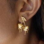 18K Gold Golden Drip Cherry Lips Star Statement Stud Earrings