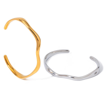 18K Gold Surf Statement Wave Cuff Bangle Bracelet