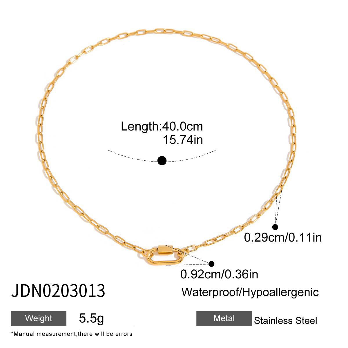 18K Gold Carabiner Paperclip Cuban Link Cable Chain Charm Necklace