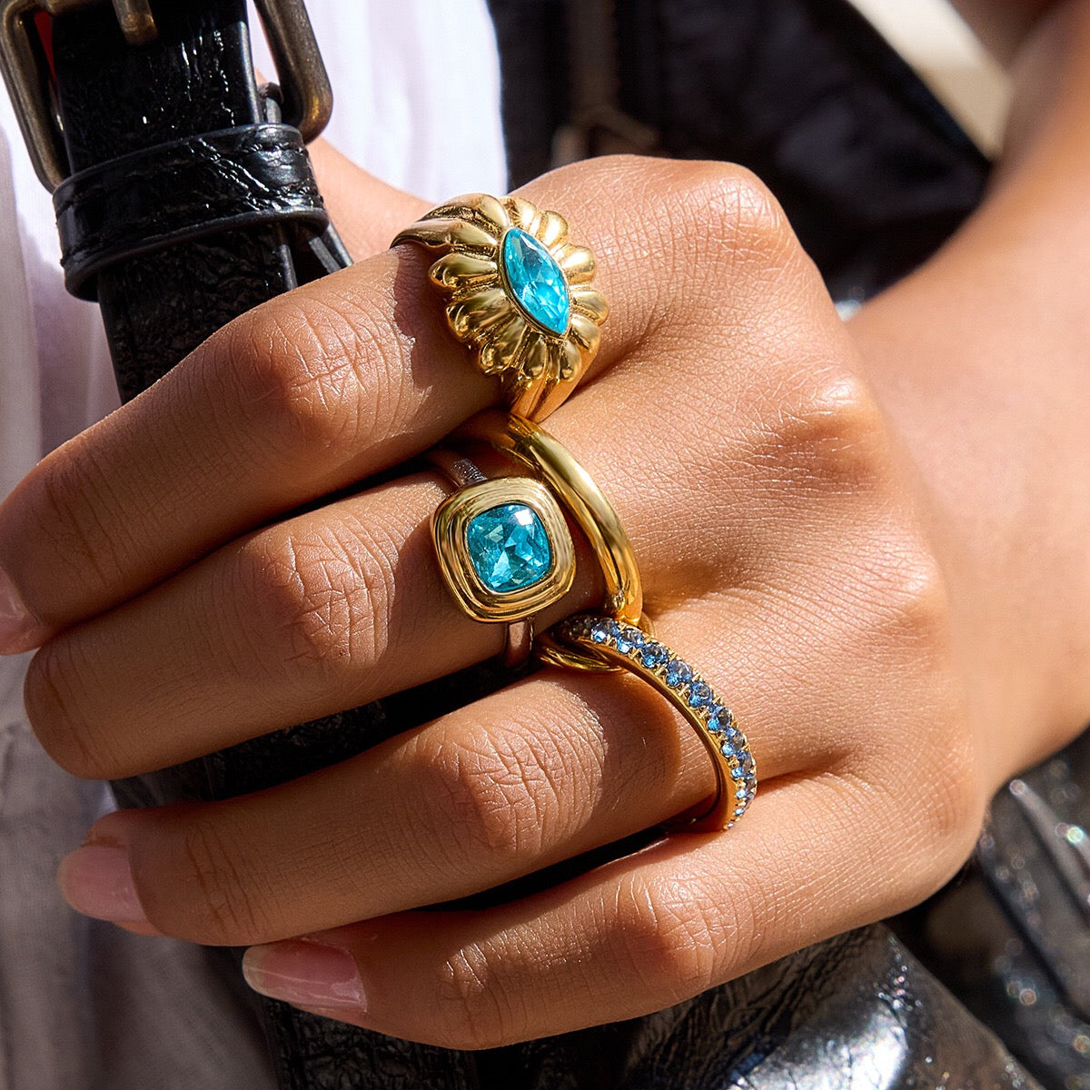 18K Gold Blue Reverie Statement Cocktail Stacking Ring