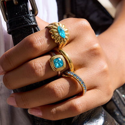 18K Gold Blue Reverie Statement Cocktail Stacking Ring