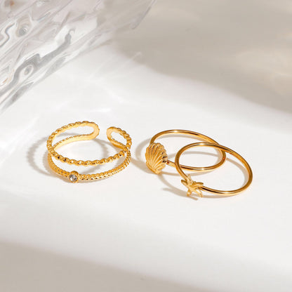 18K Gold Goddess Glow Four Leaf Clover Stacking Rings Set