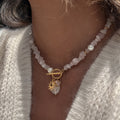 18K Gold Island Charm Natural Stone Beaded Necklace