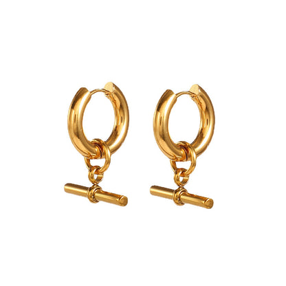 18K Gold T-Bar Small Hoop Huggie Earrings