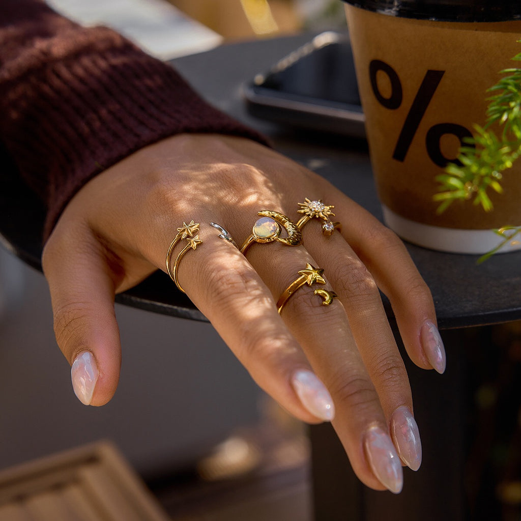 18K Gold Celestial Affair Sun and Moon Opal Statement Ring