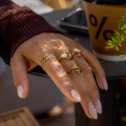 18K Gold Celestial Affair Sun and Moon Opal Statement Ring