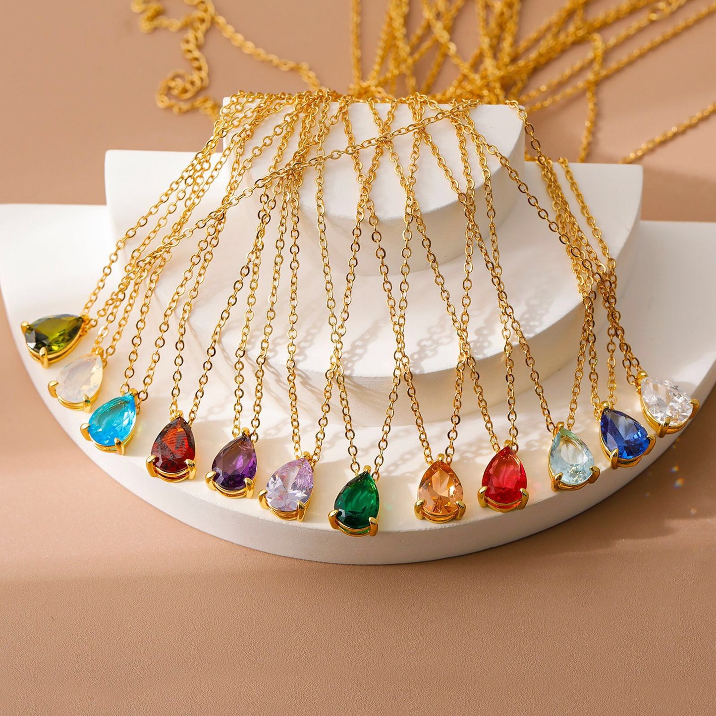 18K Gold Teardrop Birthstone Pendant Necklace