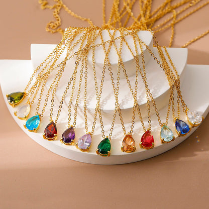 18K Gold Teardrop Birthstone Pendant Necklace