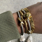 18K Gold and Silver Two Tone Heart Charm Bangle Bracelets