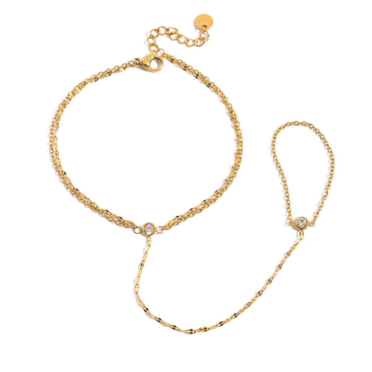 18K Gold Simple Bling Dainty Hand Chain Bracelet