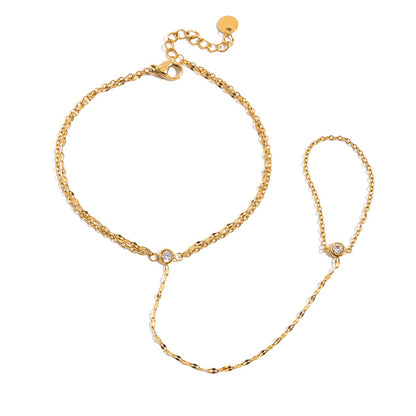 18K Gold Simple Bling Dainty Hand Chain Bracelet