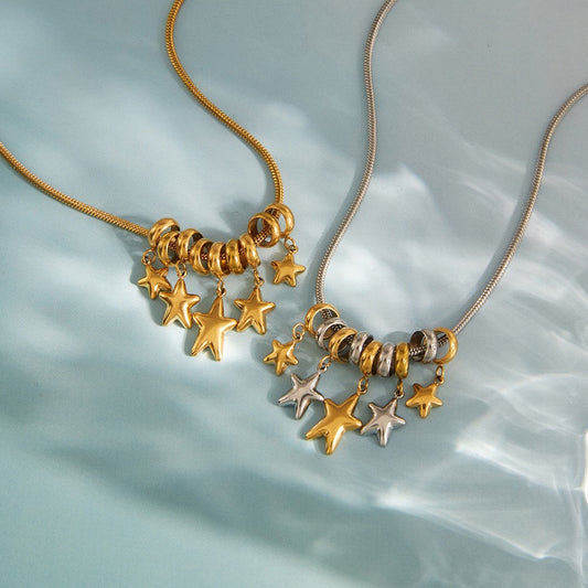 18K Gold and Silver Two Tone Nova Star Charm Long Necklace