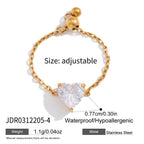 18K Gold Spark Drop Heart Clover Flower Adjustable Chain Ring
