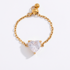 18K Gold Spark Drop Heart Clover Flower Adjustable Chain Ring