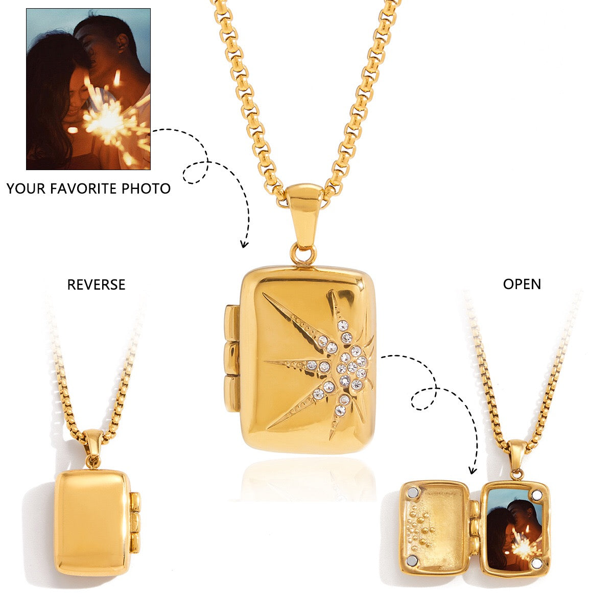 18K Gold Keepsake Heart Book Locket Pendant Box Chain Necklace