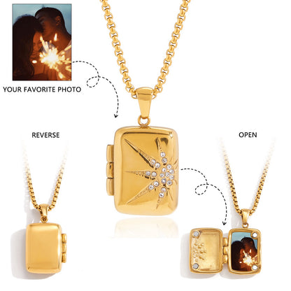 18K Gold Keepsake Heart Book Locket Pendant Box Chain Necklace
