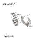 18K Gold Ribbed U Shape Hoop Huggie Earrings