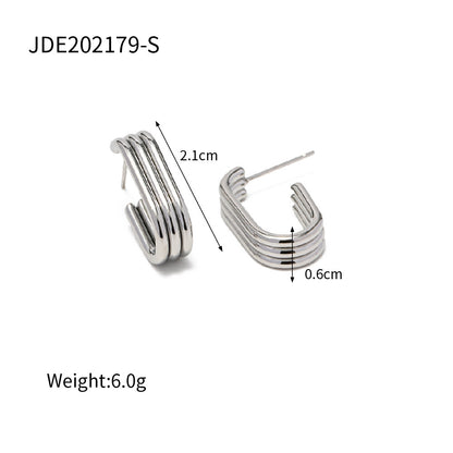 18K Gold Ribbed U Shape Hoop Huggie Earrings