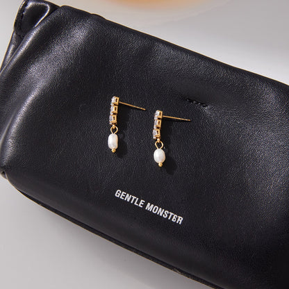 18K Gold Eternal Grace Tennis Pearl Stud Dangle Earrings