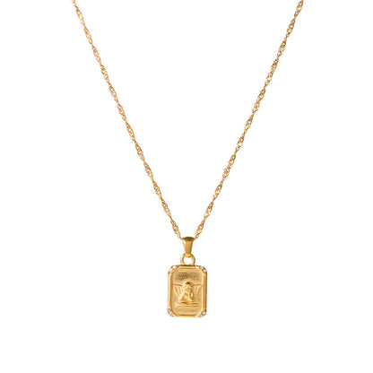 18K Gold Cupid Plate CZ Pendant Necklace
