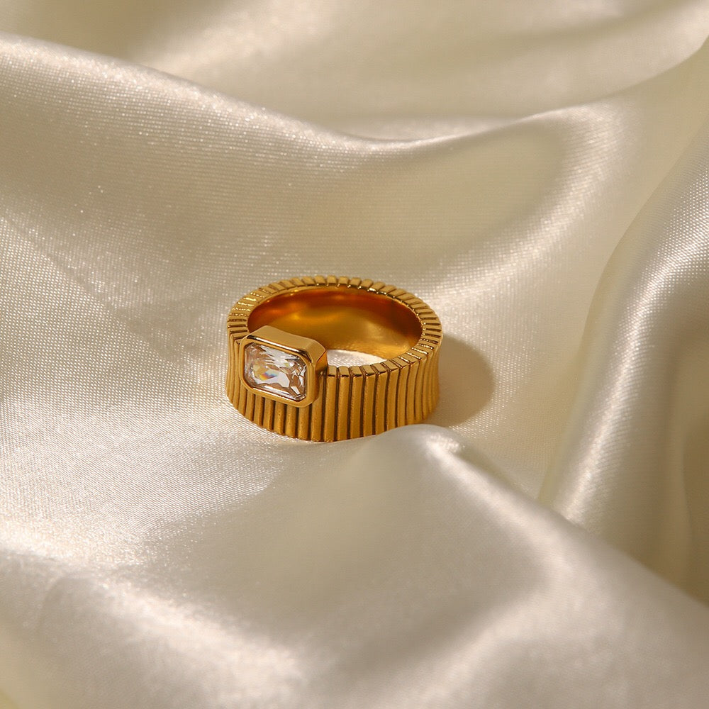 18K Gold Ribbed Band Ring