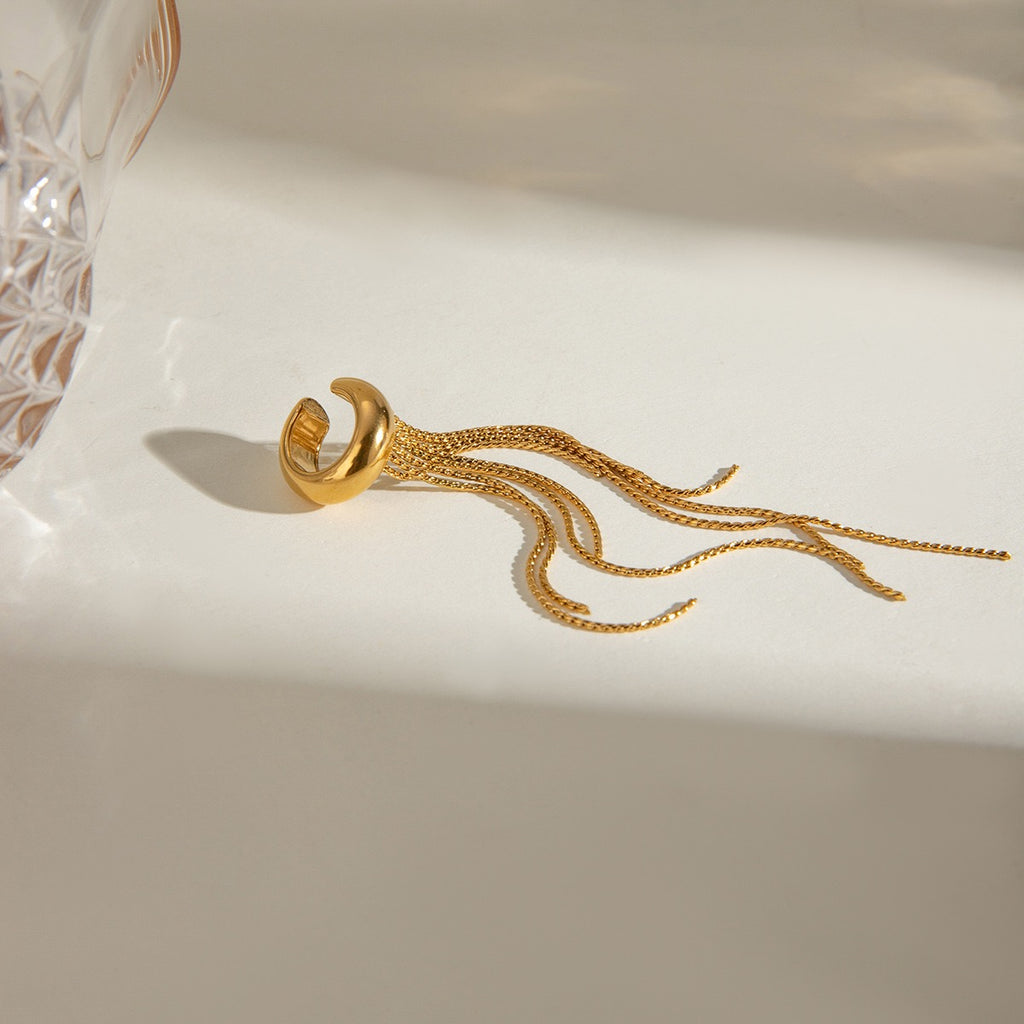 18K Gold Drop Dangle Ear Cuff