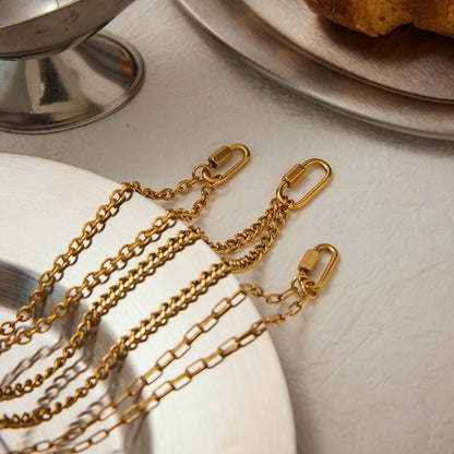 18K Gold Carabiner Paperclip Cuban Link Cable Chain Charm Necklace