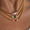 18K Gold Empire Gemstone Cuban Link Chain Statement Necklace