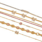 18K Gold Luxury Pink Butterfly Dainty Tennis Chain Bracelet Stack